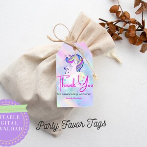 EDITABLE Party Favor TAGS Thank You, Unicorn Theme, Unicorn Birthday. Unicorn Party - Printable Template Unicorn Themed Party | Set OF 18