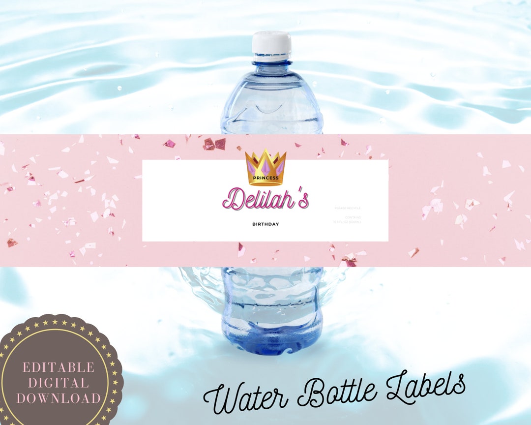 Princess WATER BOTTLE Labels, Birthday Princess, Party Favor Labels, Princess Printable Birthday ...