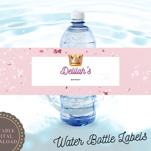 Princess WATER BOTTLE Labels, Birthday Princess, Party Favor Labels, Princess Printable Birthday, Digital Download TEMPLATE