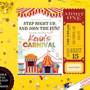 Invitation au carnaval. Invitation d’anniversaire de carnaval. Fête de carnaval. Billet de carnaval - Invitation imprimable modifiable. Fête sur le thème du carnaval