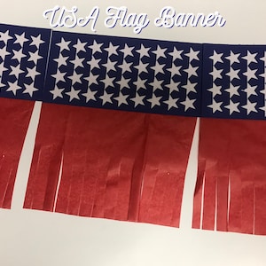 American Flag Banner, Tissue Kwastje Garland, 4 juli Party, 4 juli Garland, 4 juli Decor, Patriottische Banner, Rood Wit & Blauw
