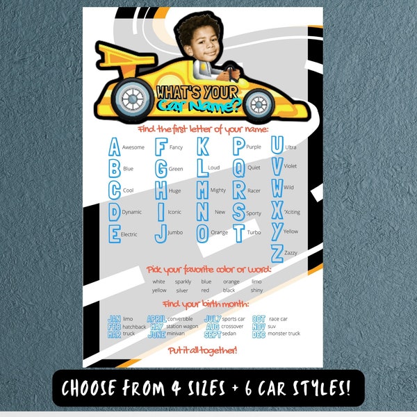 What's Your CAR Name Game, Name Game, Birthday Game, Custom Car Photo, Car Theme Birthday, Car Party, Car Poster | Crafty Mandy