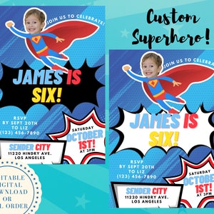 EDITABLE Superhero Invitation Superhero Birthday Invitation. Superhero Party. Printable Invitation. Superhero Themed Party, Custom Character