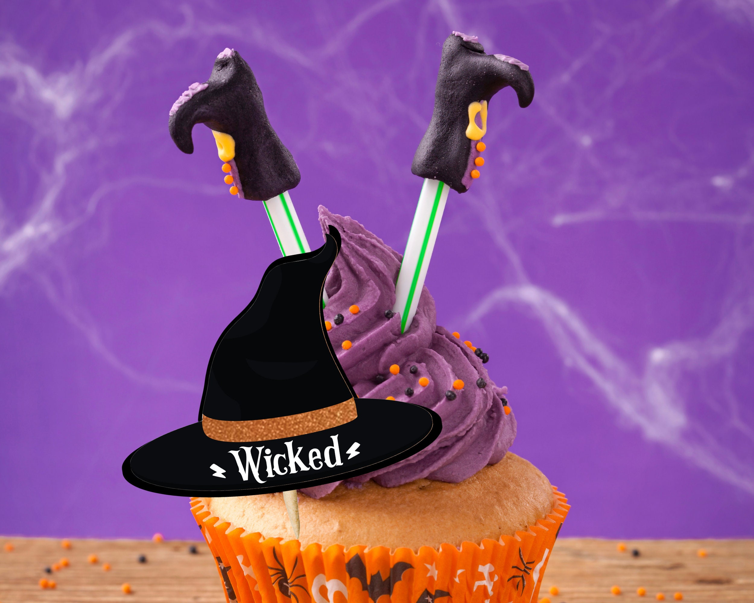 24 Pcs Witch Hat & Broom Cupcake Toppers - Foil Crown Firework Decor For Halloween Or Princess Birthday