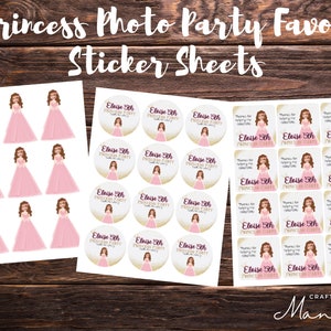 Princess Photo Party Stickers, Princess Party Favor Sticker - Princess Birthday Sticker - Kids Party Sticker, Custom Favors | CRAFTY MANDY