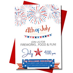 Invitation du 4 juillet - Invitation du 4 juillet - Quatrième de juillet - Carte du 4 juillet - Invitation à la fête du 4 juillet