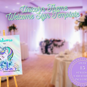 EDITABLE Unicorn Birthday WELCOME SIGN, Unicorn Theme, Unicorn Party, Birthday Sign, Printable Birthday, Birthday Digital Download Template