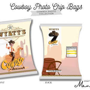 Personalized Chip Bag Wrapper, Wild West Cowboy Theme Birthday, Custom Photo, Custom Chips Bags | Party Favors for Any Event | Any Flavor