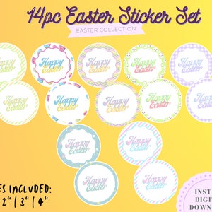 Easter Stickers, Easter Tags, Happy Easter, Gift tags, Easter gifts, tag, custom gift tags, SET of 14 | Instant Digital Download