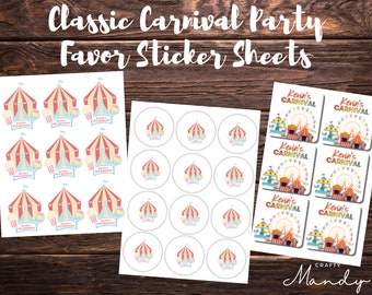 Classic Carnival Party Stickers, Carnival Party Favor Sticker Labels - Carnival Birthday Sticker - Kids Party Sticker | CRAFTY MANDY