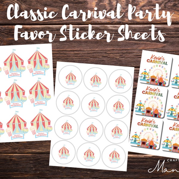 Classic Carnival Party Stickers, Carnival Party Favor Sticker Labels - Carnival Birthday Sticker - Kids Party Sticker | CRAFTY MANDY