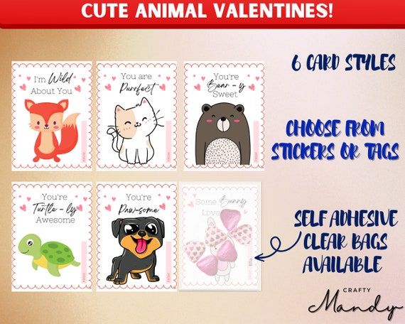 Printable Animals Valentine's Day Cards, Kids School Valentines Cards, Valentines  Cards, Printable Valentine's Cards, Owl Flamingo Dog Otter 
