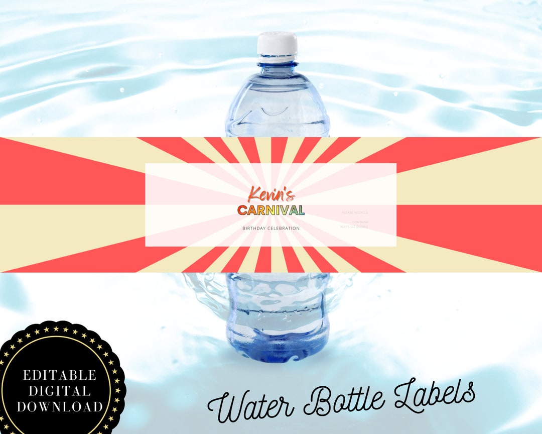 EDITABLE Carnival Water Bottle Labels, Carnival Party Carnival Themed ...