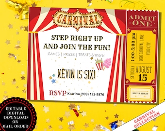 Carnival Invitation. Carnival Birthday Invitation. Carnival Party. Carnival Ticket - Editable Printable Invitation. Carnival Themed Party
