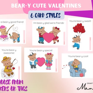 Tarjeta de San Valentín imprimible para niños, Bear -y Lindo Día de San Valentín, Bear Printable Valentine Cards / Descarga instantánea / Crafty Mandy
