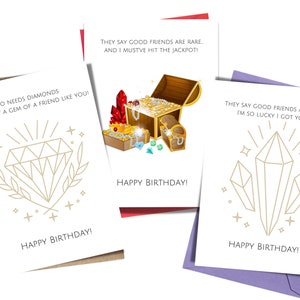 Beste vrienden verjaardagskaart - Diamanten zijn een meisjes beste vriend - B.F.F. verjaardagsgroet - afdrukbare kaart - diamanten verjaardag thema