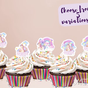 Rainbows & Unicorns Personalized Cupcake Topper, Custom Cupcake Topper, Unicorn Birthday, Rainbow Birthday,