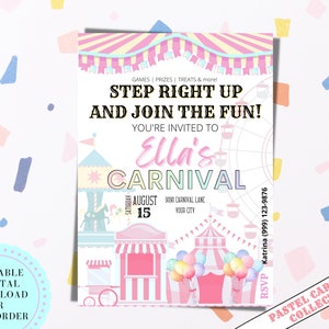 EDITABLE Pastel Carnival. Carnival Birthday Invitation. Carnival Party. Carnival Ticket - Printable Invitation. Carnival Themed Party