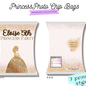 Personalized Chip Bag Wrapper, PRINCESS Theme Birthday, Custom Photo, Custom Chips Bags, Princess | Party Favors for Any Event | Any Flavor