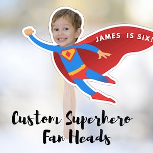 SUPERHERO Personalisierter Fan Kopf, Personalisierter Fan Kopf, Foto Fat Head, Kopf auf einem Stäbchen, Fächer auf einem Stäbchen, Foto Die Cut, Cutout