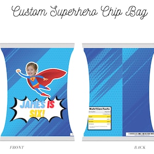 Personalized Chip Bag Wrapper, Superhero Theme Birthday, Custom Superhero Photo, Custom Chips Bags | Party Favors for Any Event | Any Flavor