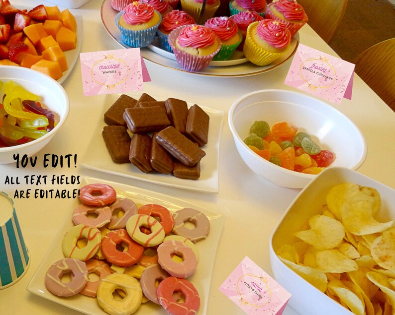 EDITABLE Princess Birthday Food Table Tent Cards Birthday Princess Food Tags Party Food Labels Printable Birthday Digital