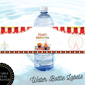 EDITABLE Carnival Water Bottle Labels, Carnival Party Carnival Themed ...