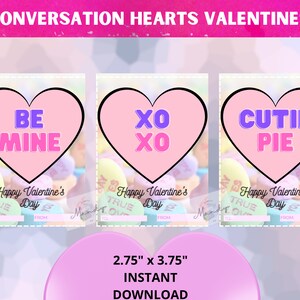 Kids Valentine Cards - Conversation Heart Classroom Valentine Cards- School Valentine Tags  | Set of 30 | Instant Download