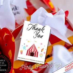 Carnival Party Favor TAGS, Thank You Tags, Carnival Theme. Carnival Birthday. Carnival Party - Printable Template Carnival Themed Party
