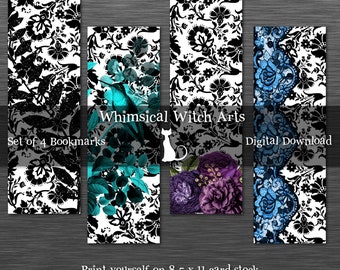 Floral Printable Bookmark Collection, Printable Bookmark Set, Witchy Printable, Book of Shadows, Spell Junk Journal, Digital Download