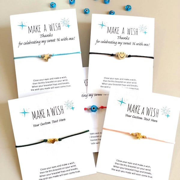 Bulk string Bracelet Make a Wish Party Favors, Custom Wish Bracelet Birthday Party Gift for Guests, Personalized Guest Gifts, Thank You Gift