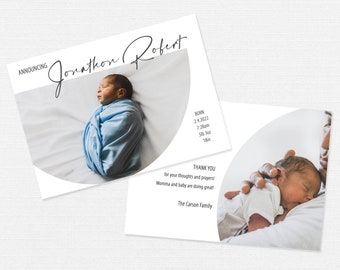 Birth Announcement, Baby Photo Card, Welcome, Newborn, Customizable, 5x7, Printable