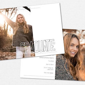 Graduation Invitation Template, Class of 2022, Minimalist Photo Party Invitation, 5x7, Double Sided