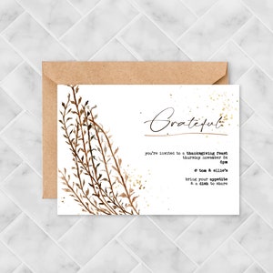 Thanksgiving Invitation Template, Grateful, Rich Fall Colors, Autumn Foliage, Customize Yourself Editable & Printable 5x7 Card-Single Sided image 3