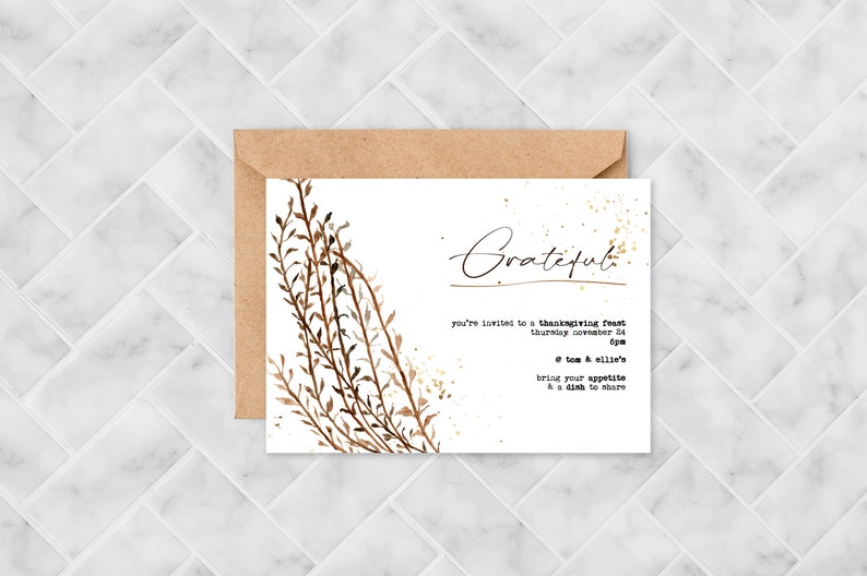 Thanksgiving Invitation Template, Grateful, Rich Fall Colors, Autumn Foliage, Customize Yourself Editable & Printable 5x7 Card-Single Sided image 3