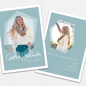 Graduation Announcement Template, Modern Photo Party Invitation, Custom, Printable, 5x7, Double Sided