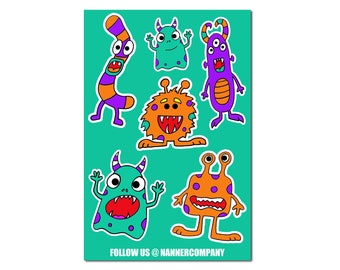 Little Monster Sticker Sheet | Hydroflask Stickers |  Laptop Decals | Funny Stickers | Monster Stickers