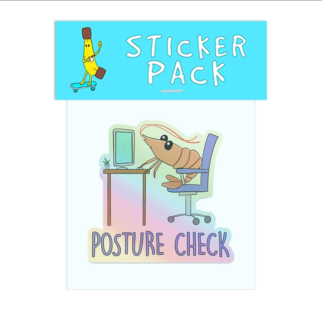 Posture Check Holographic Sticker | Funny Shrimp | Work From Home ...