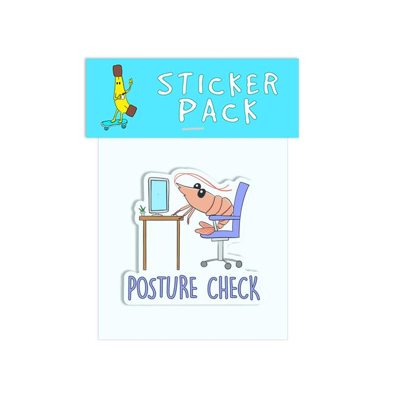 Posture Check Sticker | Funny Shrimp Sticker | Work From Home Sticker ...