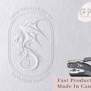 Embosser Dragon Book - Tampon de livre fantastique - Timbre de gaufrage de la bibliothèque de - Tampon de livre de bibliothèque - Cadeau pour les amoureux des livres - MADE IN CANADA