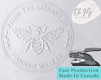 Book Embosser Modern - Embosser From the Library of - This Book Belongs to - Personalized Embosser Stamp - Bee Ex Libris - Self-Inking Stamp