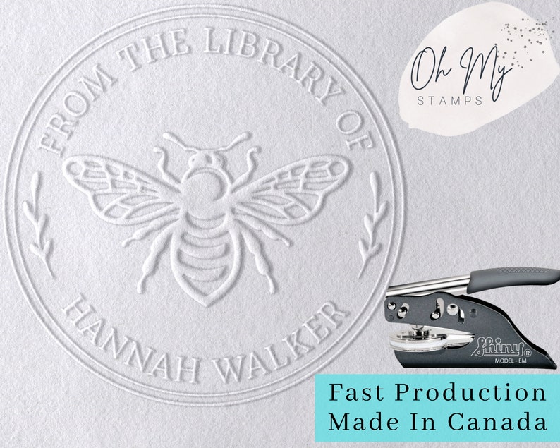 Book Embosser Modern Embosser From the Library of This Book Belongs to Personalized Embosser Stamp Bee Ex Libris Bookplate image 1