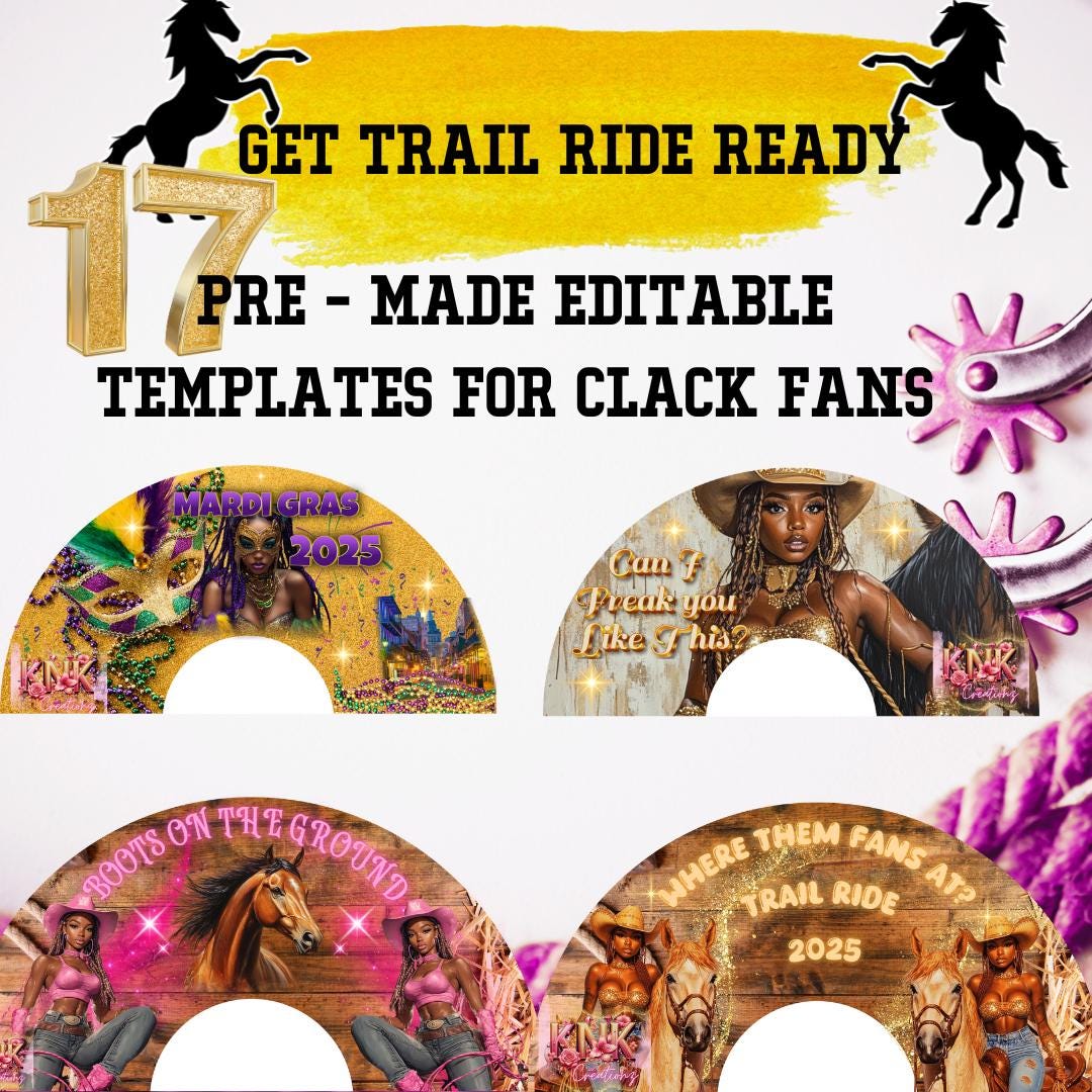17 pre- made editable clack fan template for trail ride, memorial, graduation, sororities, and more drag and drop feature. *updated*