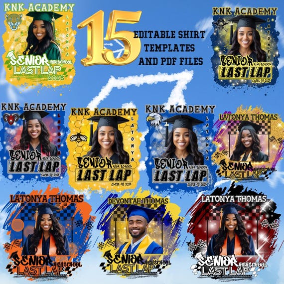 15 Editable last lap themed Graduation shirt templates and pdf Bundle