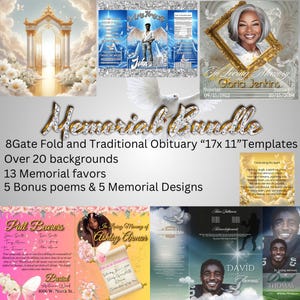 Trauer-Bundle *zeitlich begrenzte Zeit* Canva *enthält Tortenfalz- und traditionelle 17X11"-Grabbilder, Gedenkentwürfe, Gastgeschenke, Gedichte und Hintergründe*