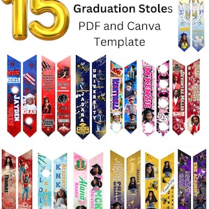 15 editable graduation stoles 60inch version. *includes canva template and pdf file