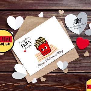 Cartão de dia dos namorados para impressão, só tenho batatas fritas para você, garoto negro, 7 "x5" para trabalho escolar, amigos, família, download instantâneo do dia dos namorados
