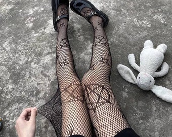 Pentagram Occult Witch Fishnet Stockings Halloween or Lolita