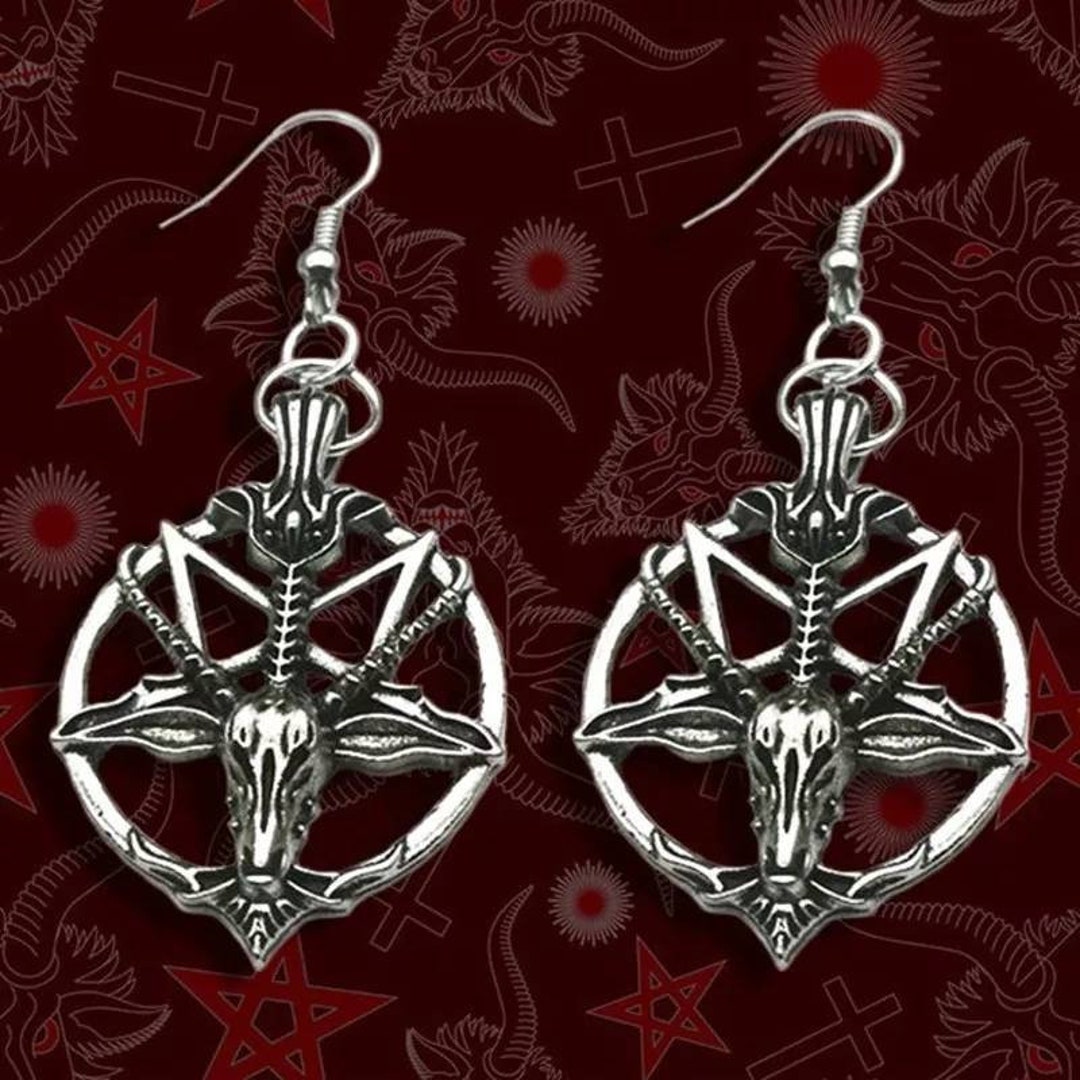 Baphomet Pan God Goat Head Pentagram Earrings Witch Jewelry - Etsy