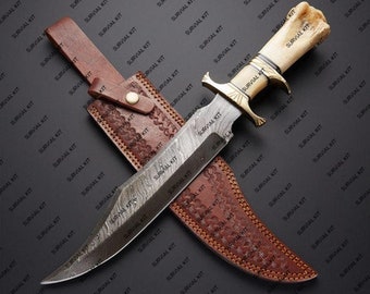 Handmade Damascus Hunting Camping Survival tactical knife with leather Sheath| Hand forged damascus Knives gift for him, Best Christmas Gift